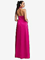 Rear View Thumbnail - Think Pink Shawl Collar Open-Back Halter Maxi Dress with Pockets