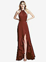 Alt View 1 Thumbnail - Auburn Moon Tie-Neck Halter Maxi Dress with Asymmetric Cascade Ruffle Skirt