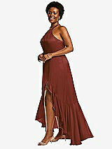 Side View Thumbnail - Auburn Moon Tie-Neck Halter Maxi Dress with Asymmetric Cascade Ruffle Skirt