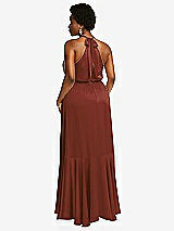 Rear View Thumbnail - Auburn Moon Tie-Neck Halter Maxi Dress with Asymmetric Cascade Ruffle Skirt