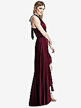 Alt View 2 Thumbnail - Cabernet Tie-Neck Halter Maxi Dress with Asymmetric Cascade Ruffle Skirt