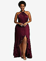 Alt View 4 Thumbnail - Cabernet Tie-Neck Halter Maxi Dress with Asymmetric Cascade Ruffle Skirt