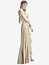 Alt View 2 Thumbnail - Champagne Tie-Neck Halter Maxi Dress with Asymmetric Cascade Ruffle Skirt