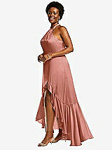 Side View Thumbnail - Desert Rose Tie-Neck Halter Maxi Dress with Asymmetric Cascade Ruffle Skirt