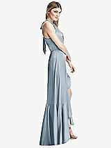 Alt View 2 Thumbnail - Mist Tie-Neck Halter Maxi Dress with Asymmetric Cascade Ruffle Skirt