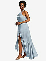 Side View Thumbnail - Mist Tie-Neck Halter Maxi Dress with Asymmetric Cascade Ruffle Skirt