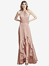 Alt View 1 Thumbnail - Toasted Sugar Tie-Neck Halter Maxi Dress with Asymmetric Cascade Ruffle Skirt