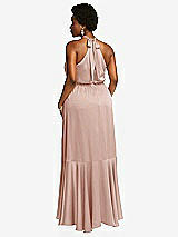 Rear View Thumbnail - Toasted Sugar Tie-Neck Halter Maxi Dress with Asymmetric Cascade Ruffle Skirt