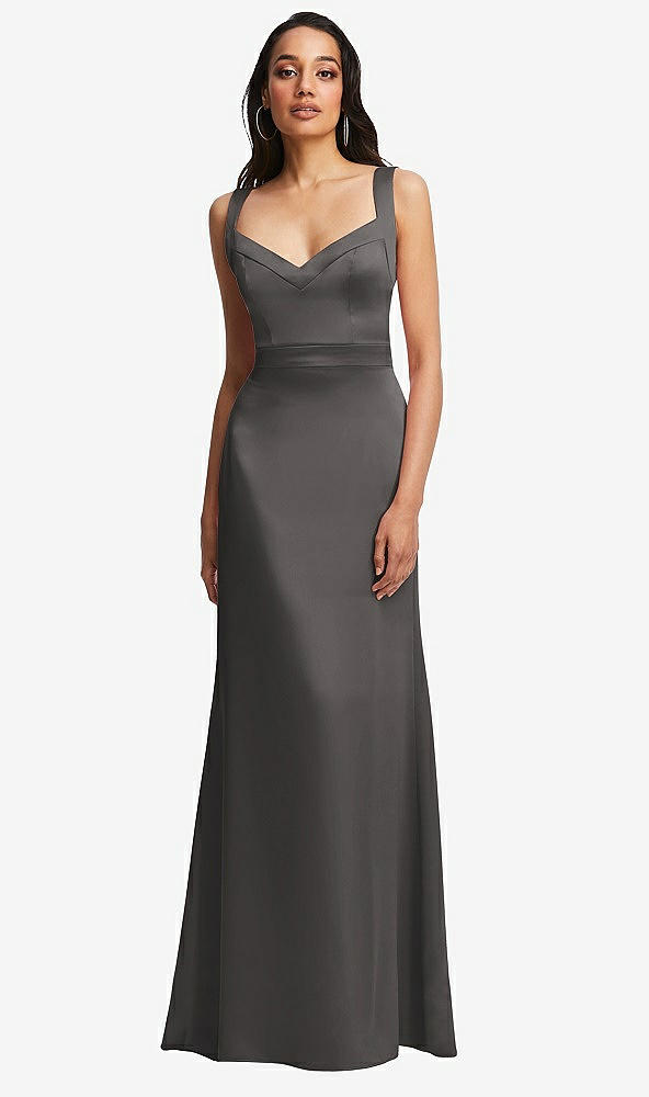 Front View - Caviar Gray Framed Bodice Criss Criss Open Back A-Line Maxi Dress