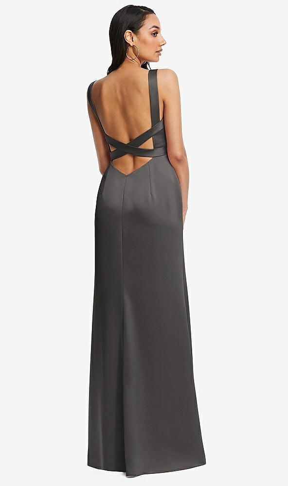 Back View - Caviar Gray Framed Bodice Criss Criss Open Back A-Line Maxi Dress