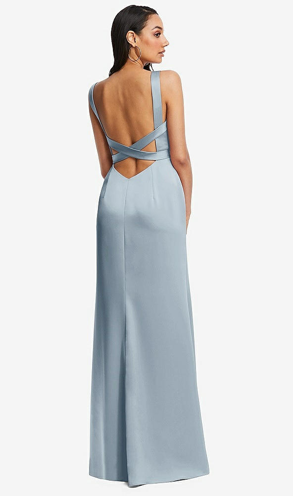 Back View - Mist Framed Bodice Criss Criss Open Back A-Line Maxi Dress