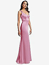 Side View Thumbnail - Powder Pink Framed Bodice Criss Criss Open Back A-Line Maxi Dress