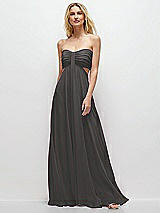 Front View Thumbnail - Caviar Gray Strapless Empire Waist Cutout Maxi Dress with Covered Button Detail