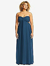 Alt View 1 Thumbnail - Dusk Blue Strapless Empire Waist Cutout Maxi Dress with Covered Button Detail