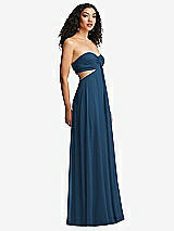 Alt View 6 Thumbnail - Dusk Blue Strapless Empire Waist Cutout Maxi Dress with Covered Button Detail