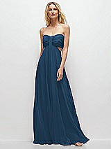 Front View Thumbnail - Dusk Blue Strapless Empire Waist Cutout Maxi Dress with Covered Button Detail