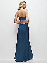 Side View Thumbnail - Dusk Blue Strapless Empire Waist Cutout Maxi Dress with Covered Button Detail