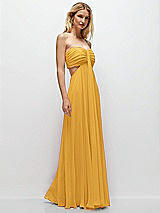 Rear View Thumbnail - NYC Yellow Strapless Empire Waist Cutout Maxi Dress with Covered Button Detail