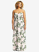 Alt View 2 Thumbnail - Palm Beach Print Strapless Empire Waist Cutout Maxi Dress with Covered Button Detail