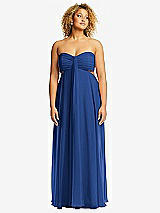 Alt View 1 Thumbnail - Classic Blue Strapless Empire Waist Cutout Maxi Dress with Covered Button Detail