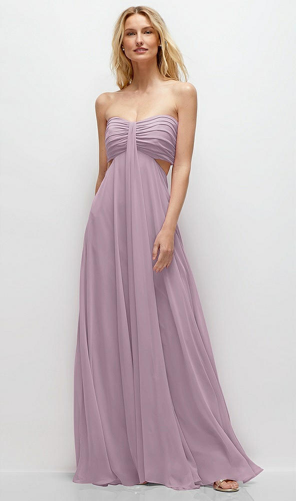 Front View - Suede Rose Strapless Empire Waist Cutout Maxi Dress with Covered Button Detail