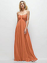 Front View Thumbnail - Sweet Melon Strapless Empire Waist Cutout Maxi Dress with Covered Button Detail