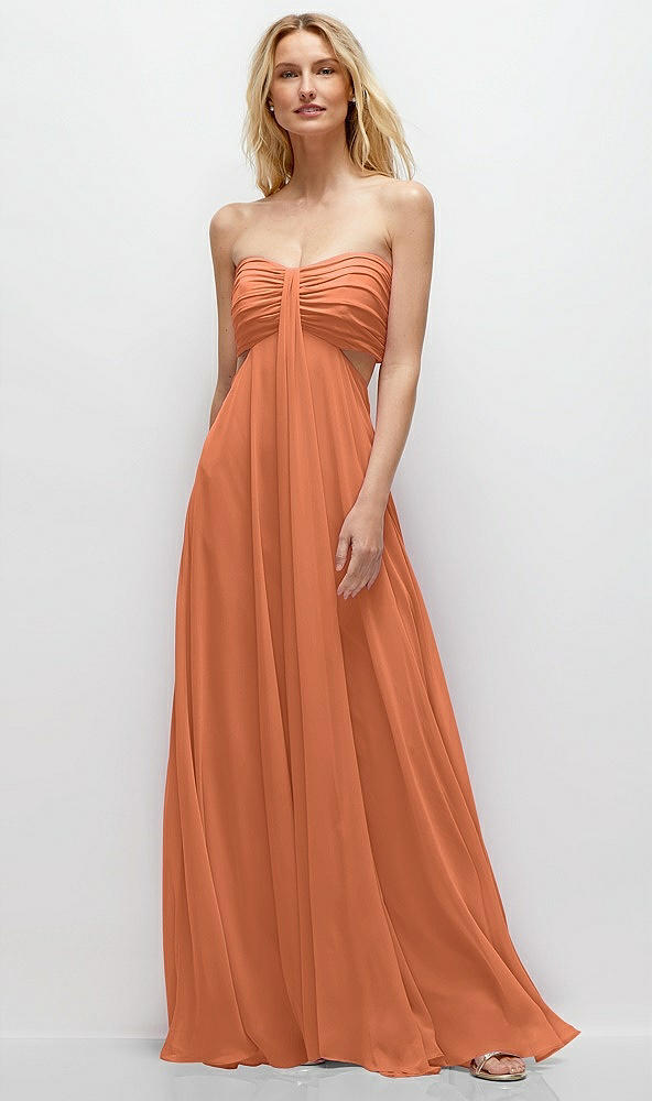 Front View - Sweet Melon Strapless Empire Waist Cutout Maxi Dress with Covered Button Detail