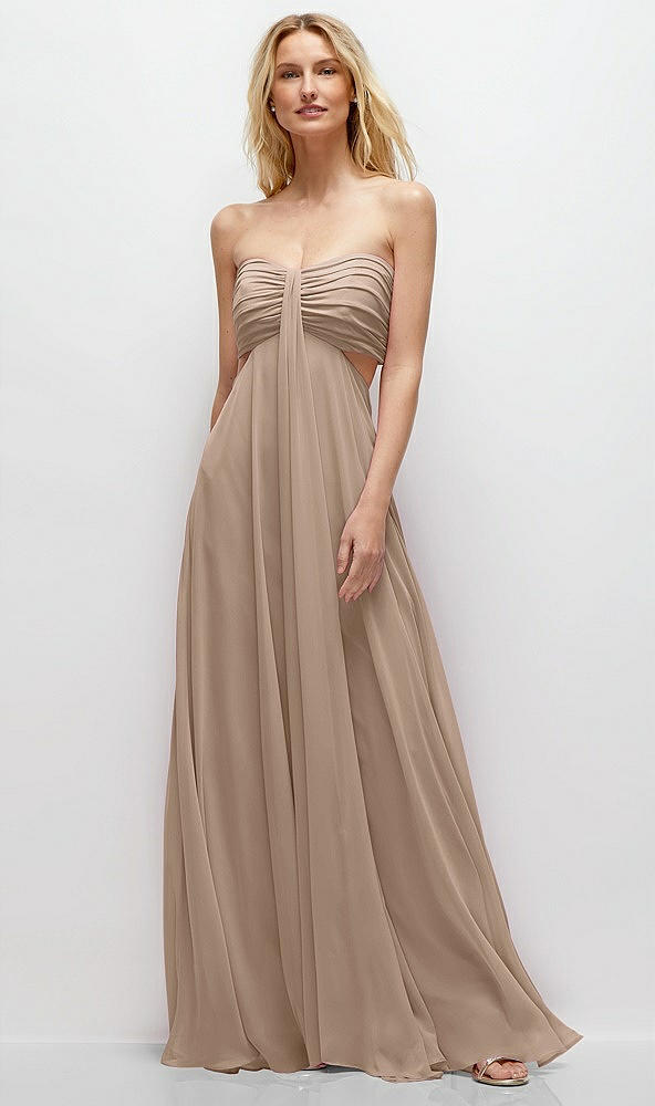 Front View - Topaz Strapless Empire Waist Cutout Maxi Dress with Covered Button Detail