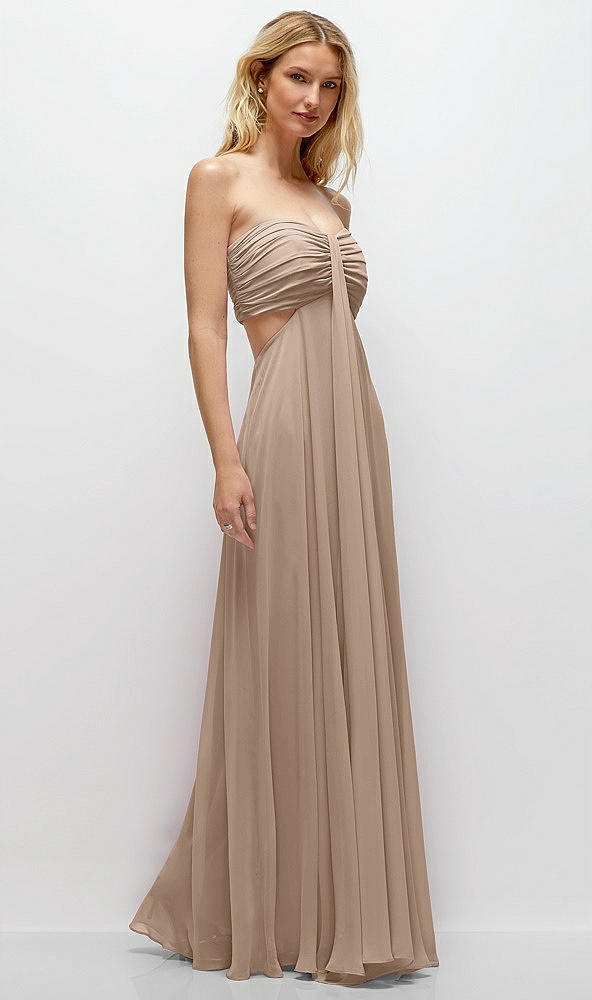 Back View - Topaz Strapless Empire Waist Cutout Maxi Dress with Covered Button Detail