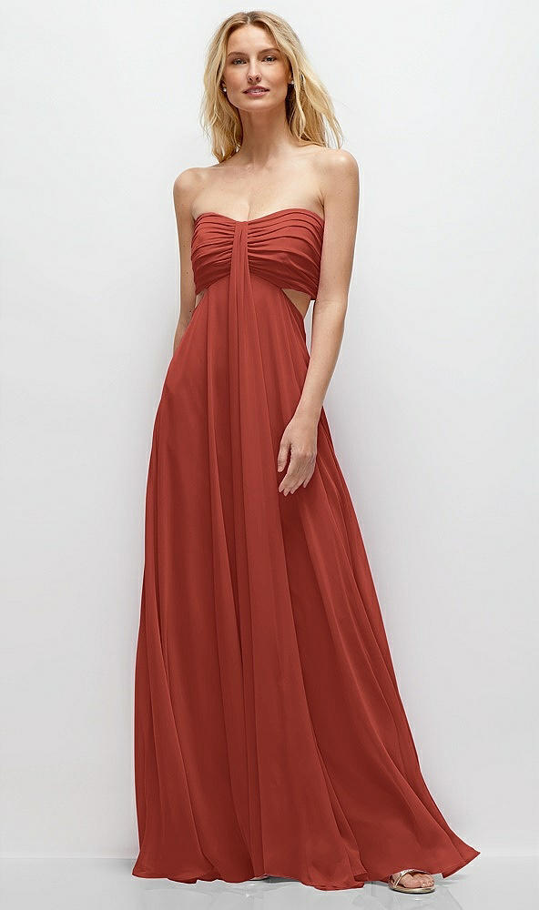 Front View - Amber Sunset Strapless Empire Waist Cutout Maxi Dress with Covered Button Detail