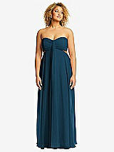 Alt View 1 Thumbnail - Atlantic Blue Strapless Empire Waist Cutout Maxi Dress with Covered Button Detail