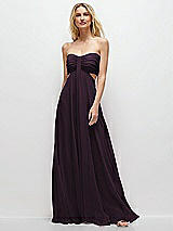 Front View Thumbnail - Aubergine Strapless Empire Waist Cutout Maxi Dress with Covered Button Detail