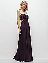 Rear View Thumbnail - Aubergine Strapless Empire Waist Cutout Maxi Dress with Covered Button Detail