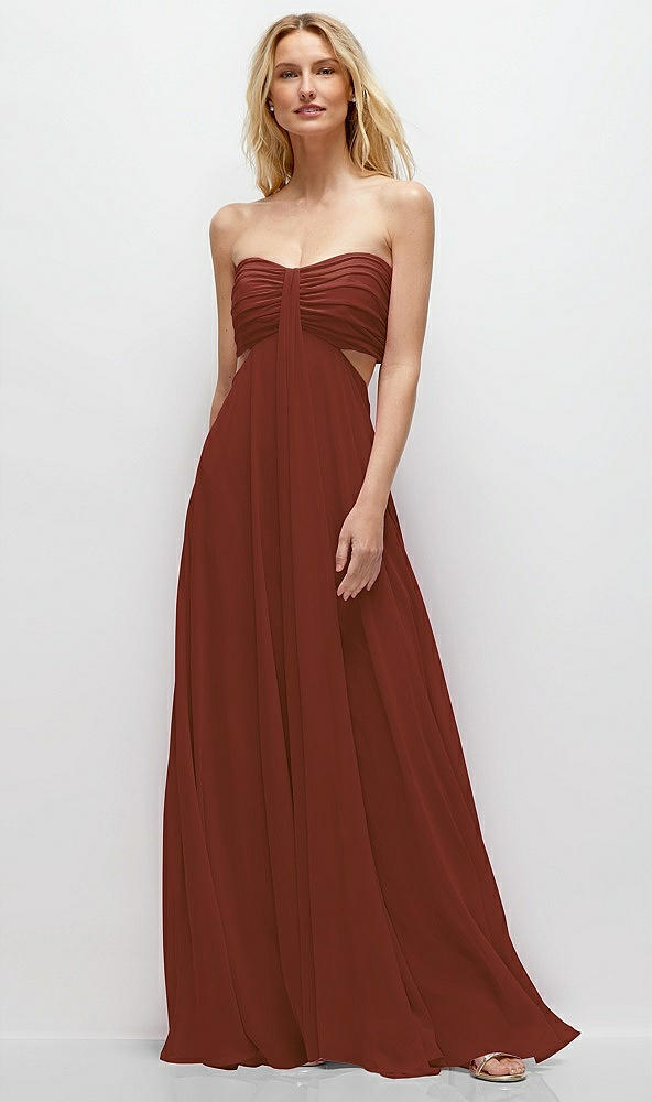 Front View - Auburn Moon Strapless Empire Waist Cutout Maxi Dress with Covered Button Detail