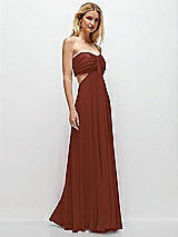 Rear View Thumbnail - Auburn Moon Strapless Empire Waist Cutout Maxi Dress with Covered Button Detail