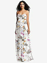 Front View Thumbnail - Butterfly Botanica Ivory Strapless Empire Waist Cutout Maxi Dress with Covered Button Detail