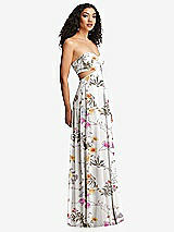 Side View Thumbnail - Butterfly Botanica Ivory Strapless Empire Waist Cutout Maxi Dress with Covered Button Detail