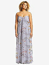 Alt View 2 Thumbnail - Butterfly Botanica Silver Dove Strapless Empire Waist Cutout Maxi Dress with Covered Button Detail