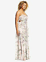 Alt View 3 Thumbnail - Blush Garden Strapless Empire Waist Cutout Maxi Dress with Covered Button Detail