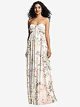 Front View Thumbnail - Blush Garden Strapless Empire Waist Cutout Maxi Dress with Covered Button Detail