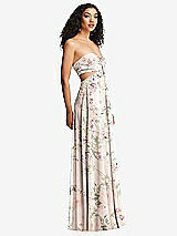 Side View Thumbnail - Blush Garden Strapless Empire Waist Cutout Maxi Dress with Covered Button Detail