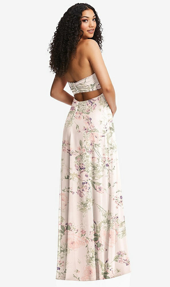 Back View - Blush Garden Strapless Empire Waist Cutout Maxi Dress with Covered Button Detail