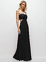 Rear View Thumbnail - Black Strapless Empire Waist Cutout Maxi Dress with Covered Button Detail