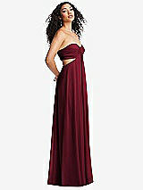 Alt View 4 Thumbnail - Burgundy Strapless Empire Waist Cutout Maxi Dress with Covered Button Detail