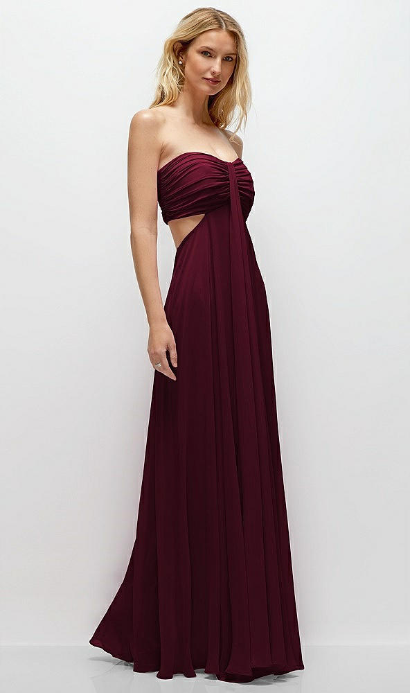 Back View - Cabernet Strapless Empire Waist Cutout Maxi Dress with Covered Button Detail