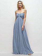 Front View Thumbnail - Cloudy Strapless Empire Waist Cutout Maxi Dress with Covered Button Detail