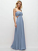 Rear View Thumbnail - Cloudy Strapless Empire Waist Cutout Maxi Dress with Covered Button Detail