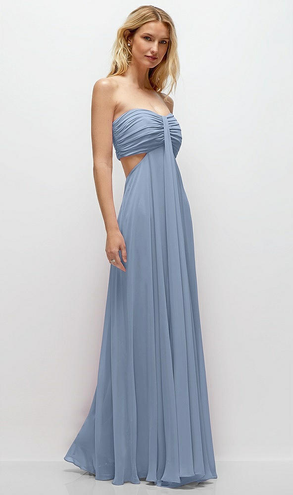 Back View - Cloudy Strapless Empire Waist Cutout Maxi Dress with Covered Button Detail