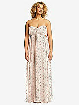 Alt View 1 Thumbnail - Coquette Floral Print Strapless Empire Waist Cutout Maxi Dress with Covered Button Detail