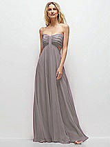 Front View Thumbnail - Cashmere Gray Strapless Empire Waist Cutout Maxi Dress with Covered Button Detail